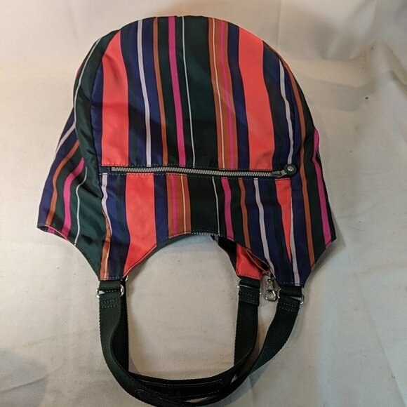 Kipling Striped Muticolor Shoulder Tote Bag Orange Green Large Canvas Straps - Picture 7 of 16